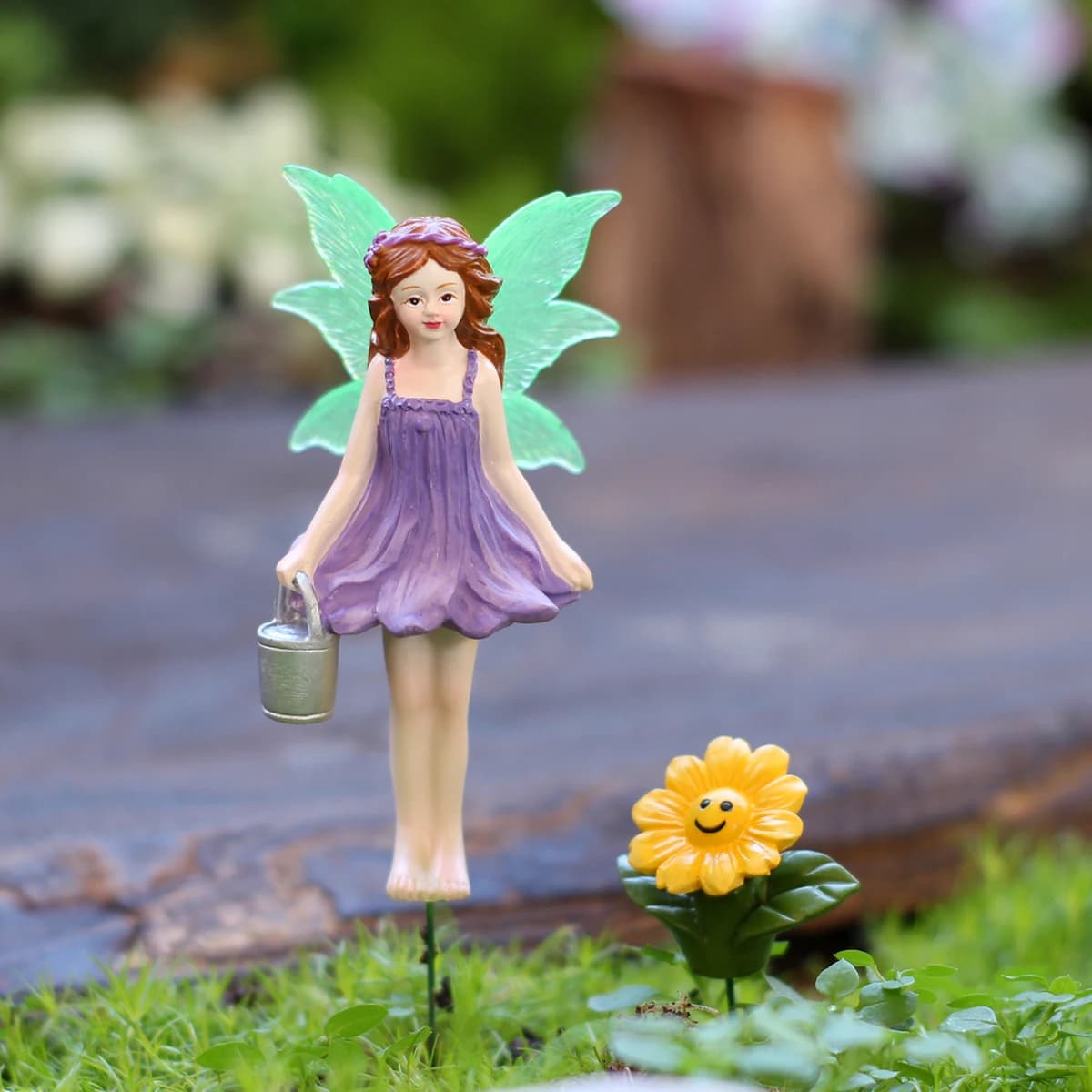 2 robes violettes pour les fées arroseuses et les tournesols, décorations de jardin créatives, cadea