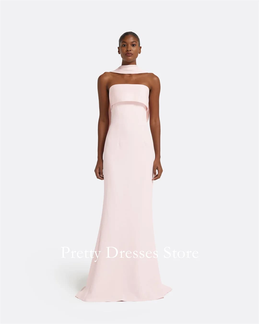 Barely rose robe longue crêpe robe Simple robes de soirée personnalisé longueur de plancher fête rob