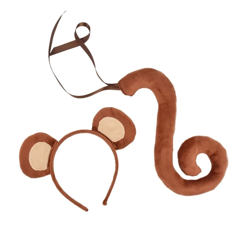 Ensemble de costumes de singe Animal, bandeau d'oreille de singe, queue de Costume d'halloween, fête