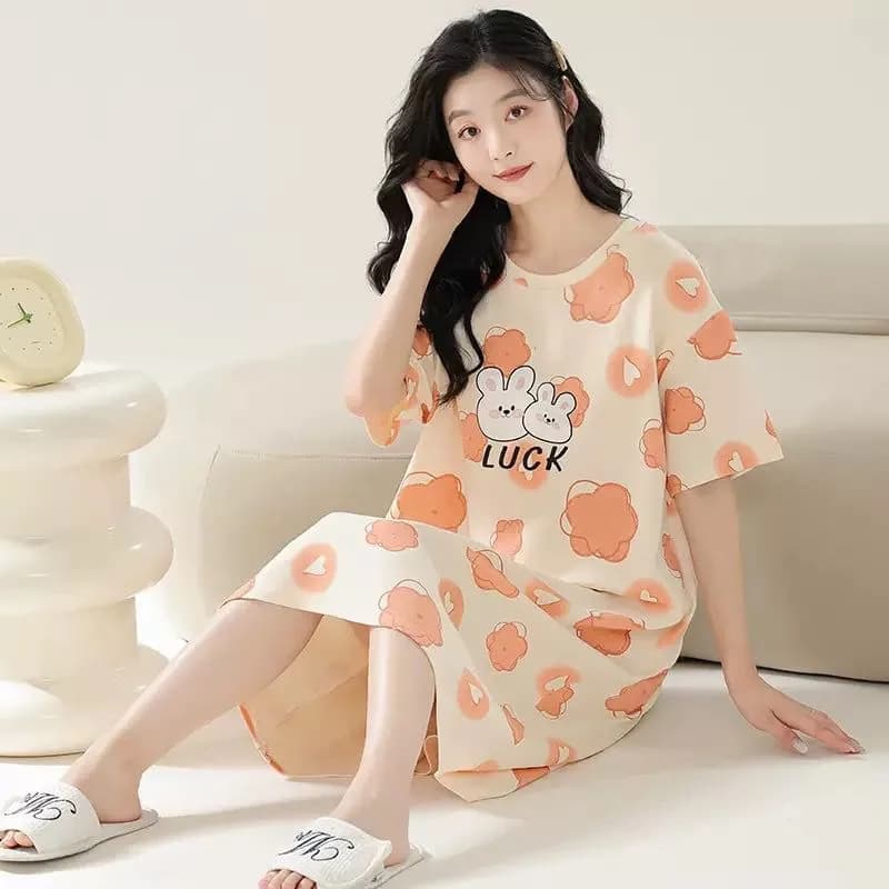 Pyjama grande taille pour femme, chemise de nuit à manches courtes, robe longue d'étudiante à motif 