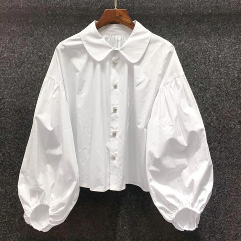 Chemisier blanc pour femmes lanterne manches Pater Pan col chemises 2025 Blusas Mujer De Moda mode V