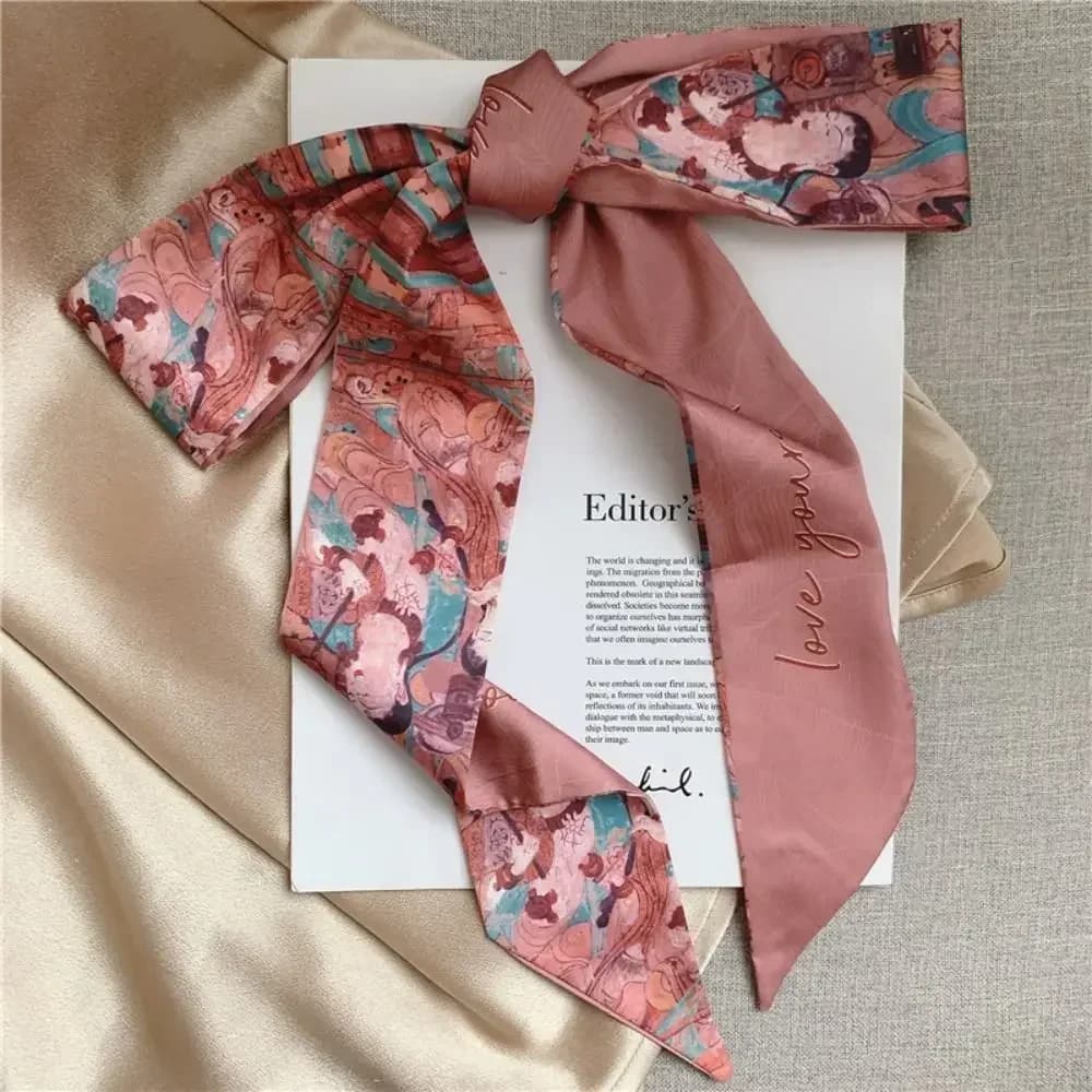 Femmes étroite mince écharpe lettres imprimer Long ruban écharpe poignée sac rubans multi-fonction d