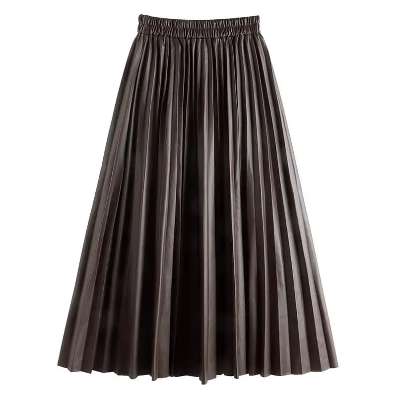 Jupe plissée en cuir PU noir pour femmes, nouvelle collection, taille haute, à la mode, assortie ave