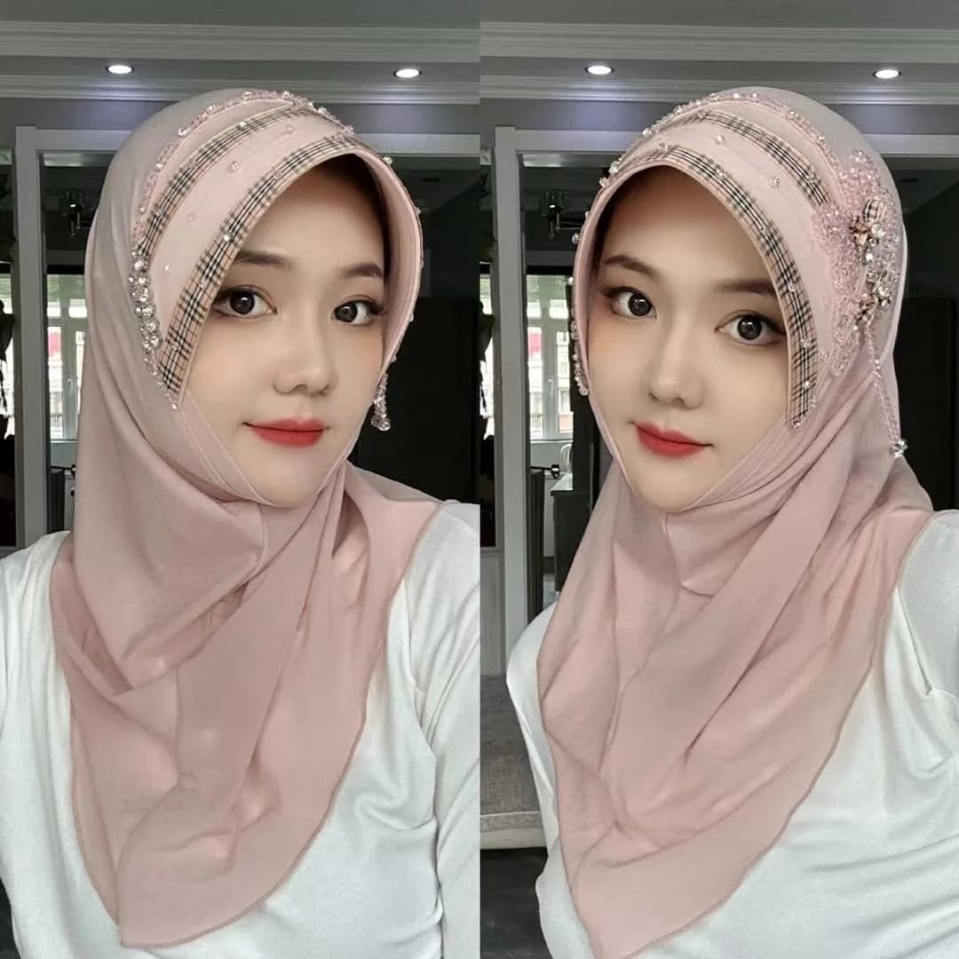 Hijab musulman pour femmes, châle, foulard de luxe en mousseline avec pompons, style Malaisie Kufi I