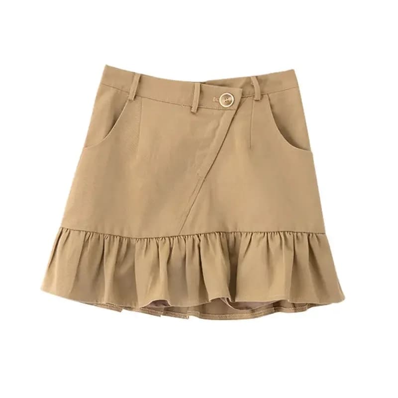 Nouvelle mode solide jupe femmes 2025 décontracté printemps/été kaki a-ligne pétoncle jupes fille