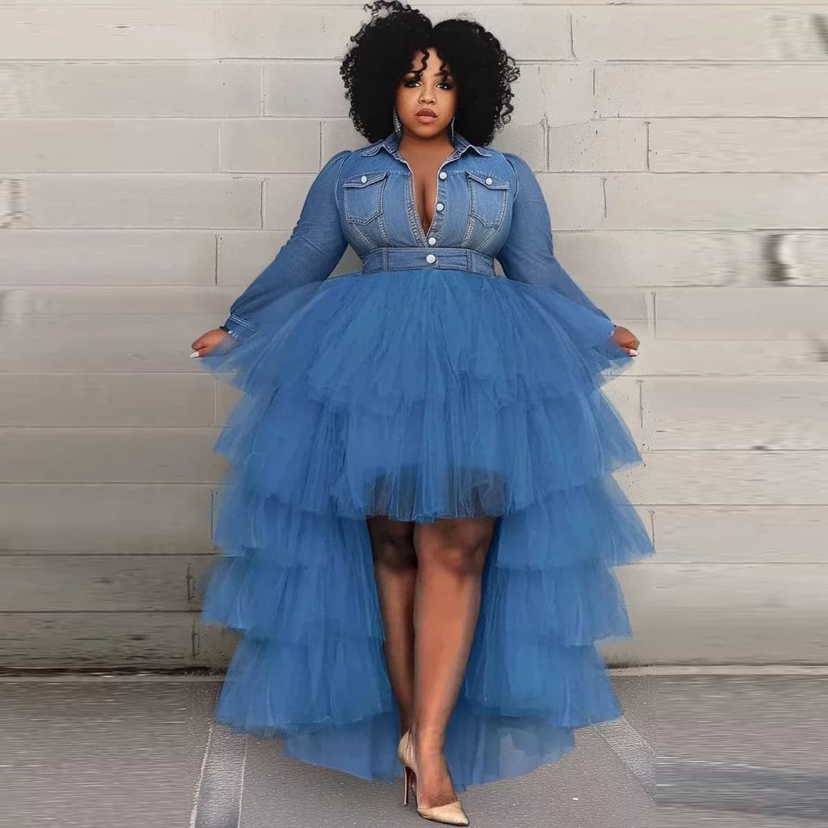 Jupe Tutu en Tulle à plusieurs niveaux bleu pour femmes, taille haute, taille élastique, grande tail