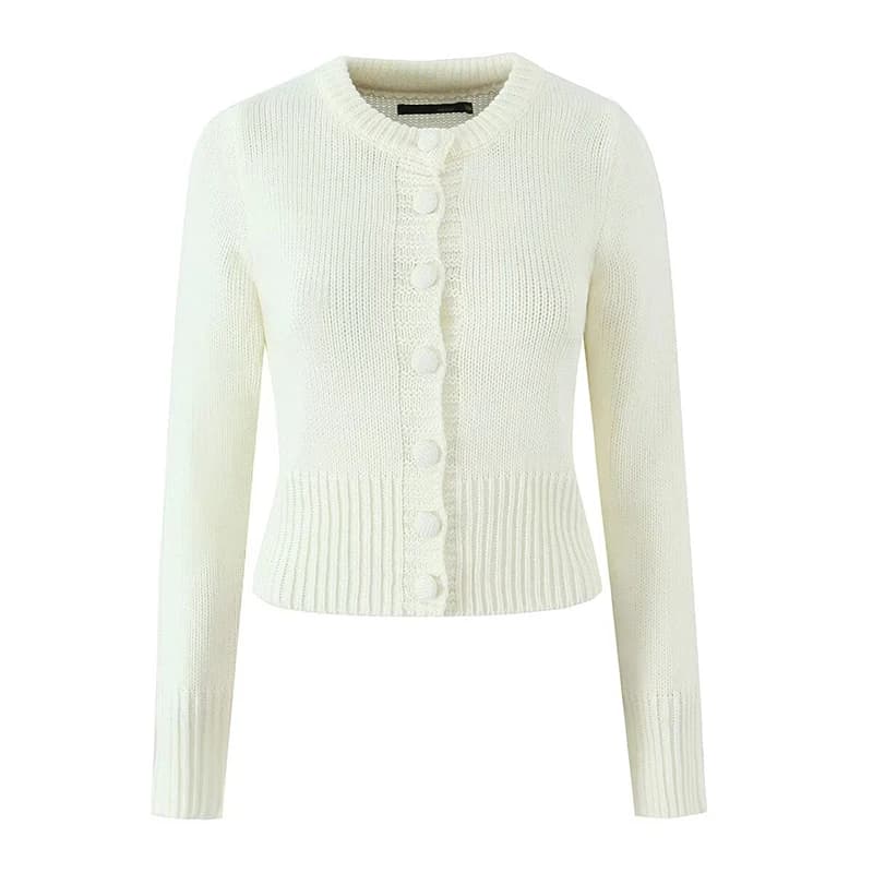 Mode col rond haut tricoté jupe 2 pièces ensemble femmes élégant à manches longues simple boutonnage