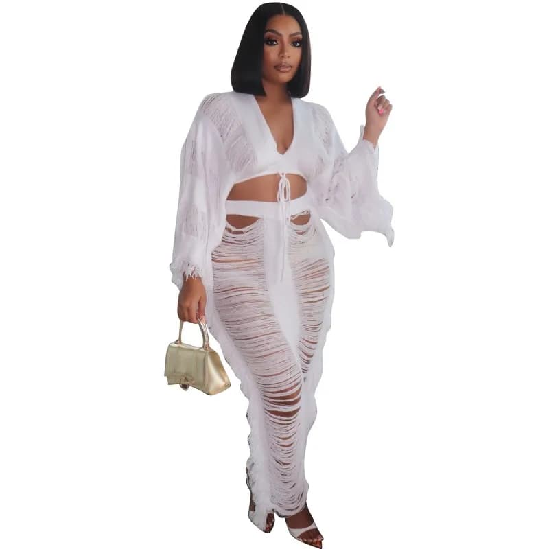 Jupe de plage longue et courte pour femme, ensemble 2 pièces, couleur unie, amissié, sexy, à la mode