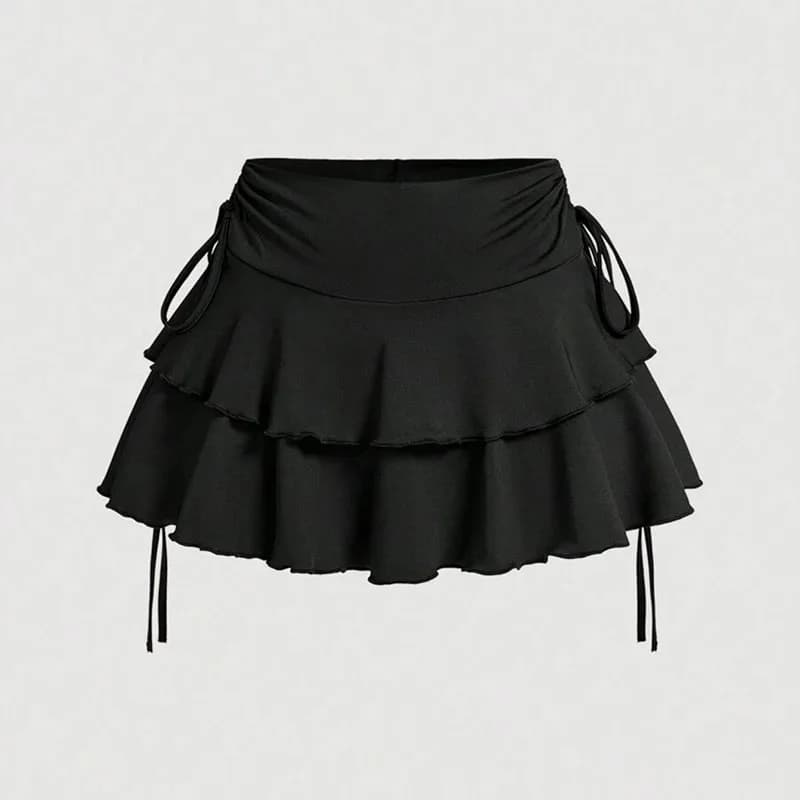 Mini jupe courte à lacets pour filles, coupe cintrée, taille haute, ligne a, robe gâteau à volants, 