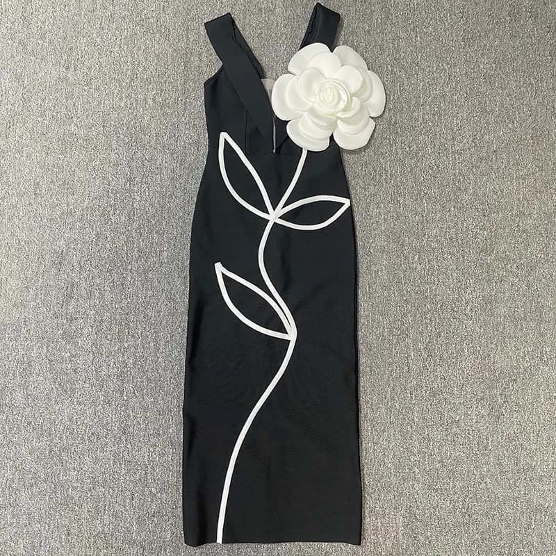 Robes de soirée sexy sans bretelles pour femmes, avec fleurs blanches, moulantes, longues, élégantes