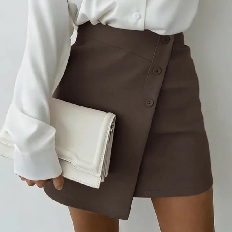 Jupe-short asymétrique élégante pour femme 2026, taille haute boutonnée, coupe trapèze, idéale pour 