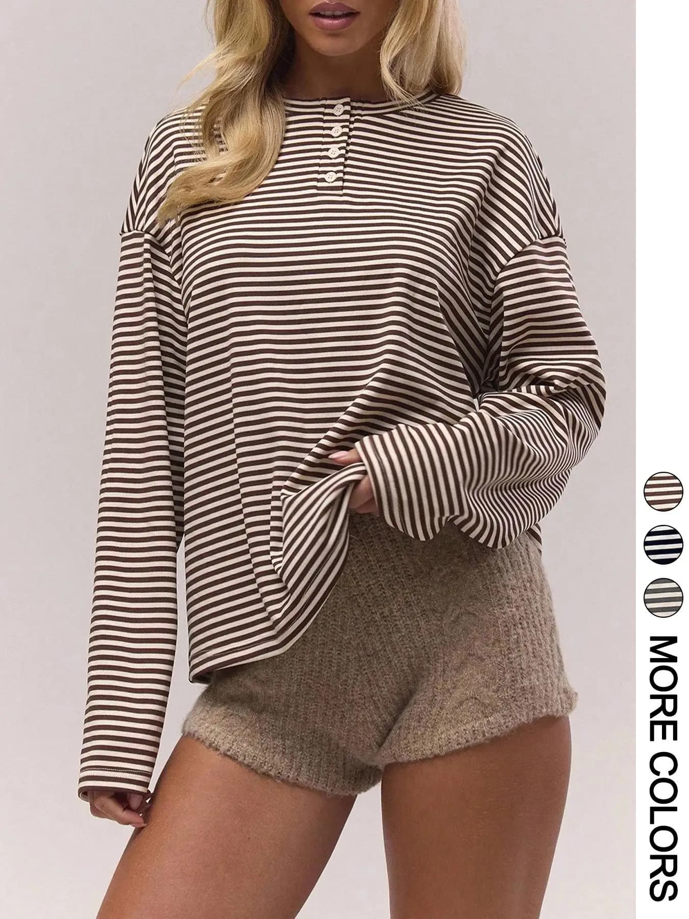 T-shirt rayé à manches longues pour femme, col rond, printemps automne, décontracté, confortable, pi