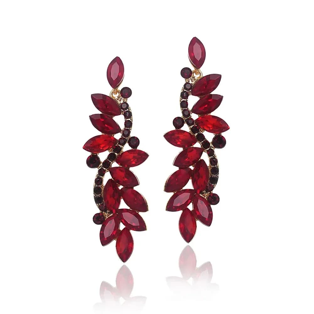 Boucles d'oreilles élégantes longues en cristal en forme de feuille, style vintage, pour dîner, acce