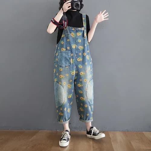Combinaisons Vintage imprimées, salopette délavée pour femmes, combinaisons en Jean, pantalons à jam