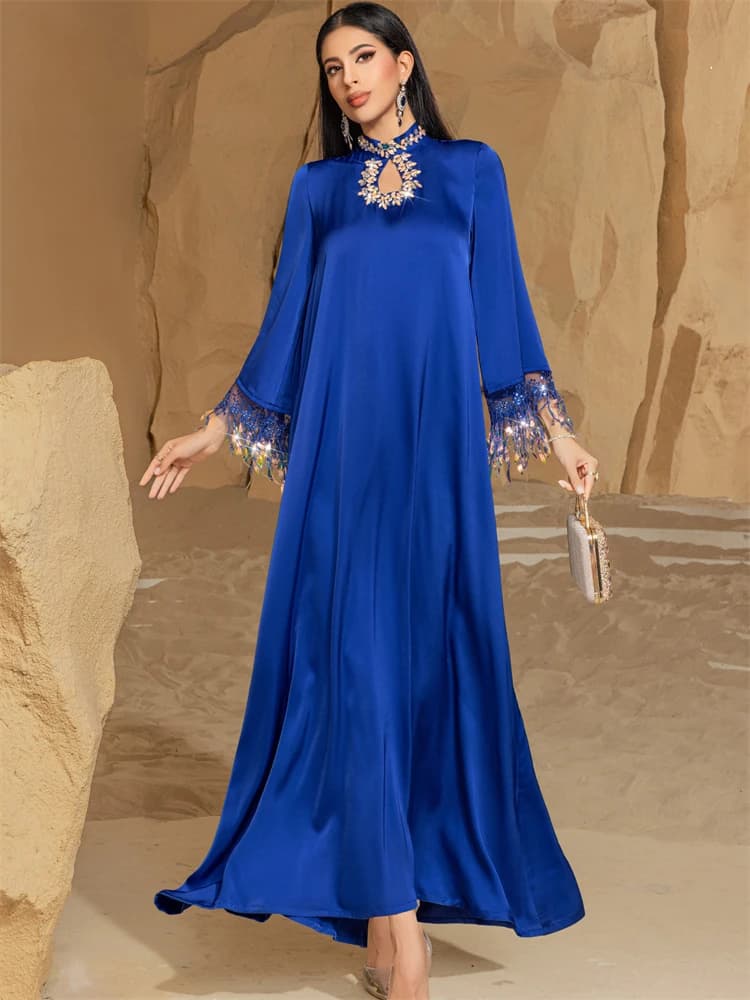 Abaya-Robe de soirée en satin pour femmes, caftan musulman de Dubaï, robes africaines islamiques pou