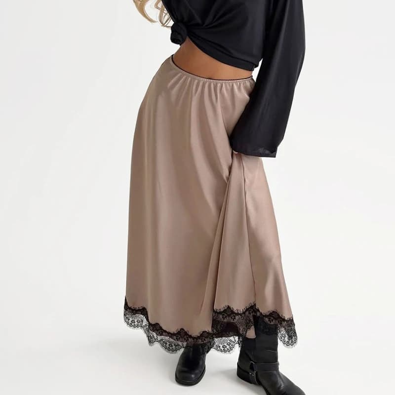 Automne et hiver nouvelle jupe en Satin dentelle demi-longueur jupe a-ligne jupe Design sens tempéra