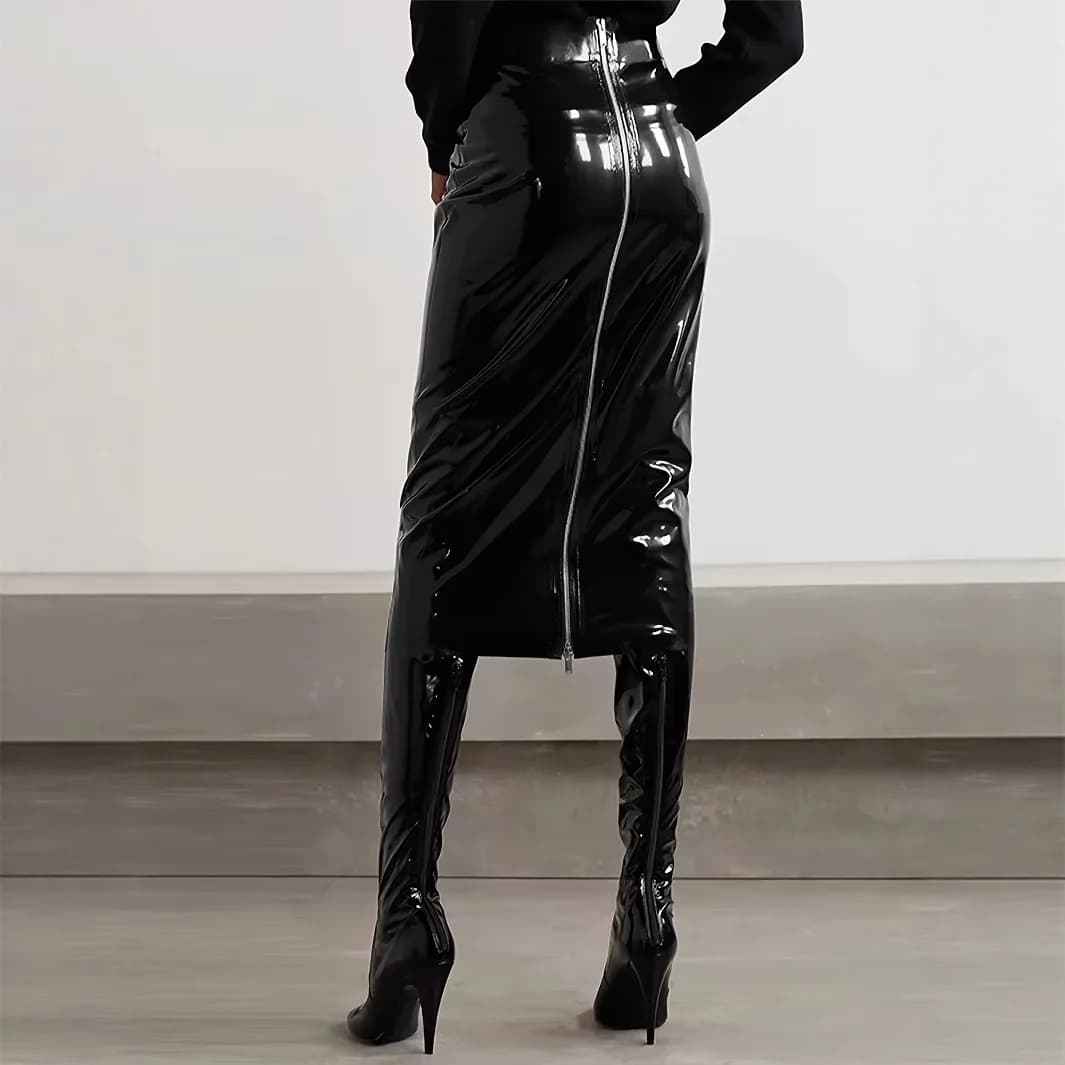 Jupe longue élégante en cuir PU, moulante, mi-longue, Surface miroir, transfrontalière, mode femme, 