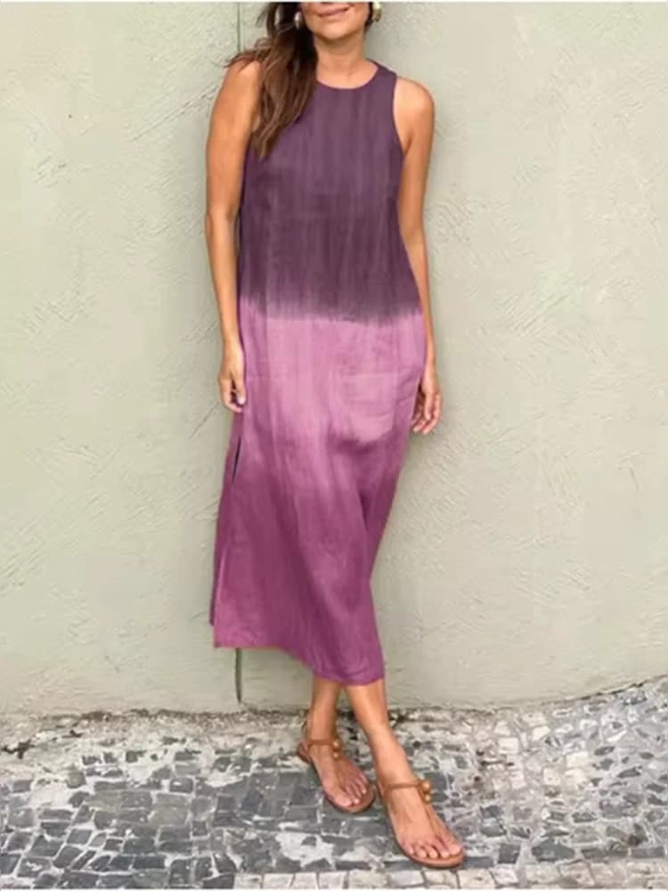 Mode gilet robe longue femmes été sans manches o cou robe été dégradé robes décontractées