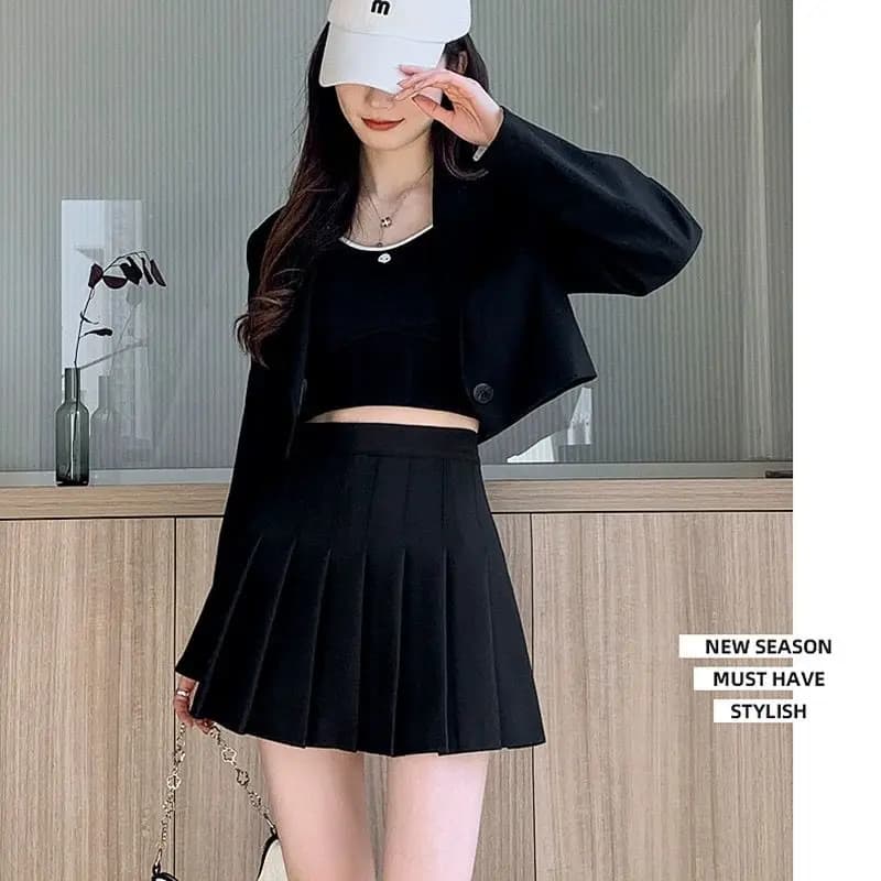 Nouvelle jupe plissée pour femmes 2026, mini-jupe japonaise taille haute, mignonne, grise à carreaux