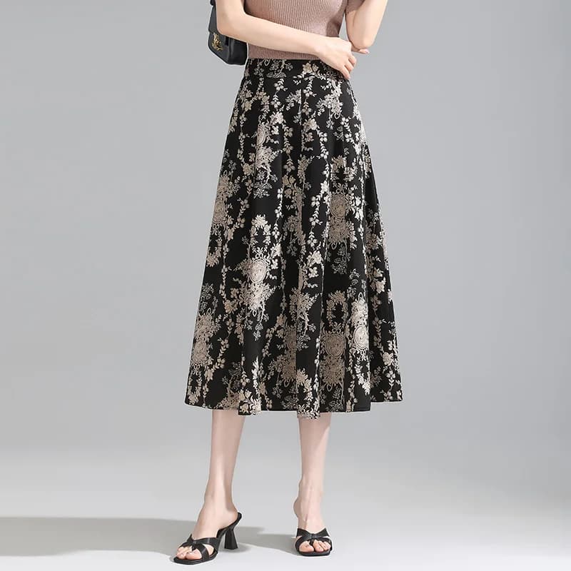 ZUZK femmes jupes florales confortables nouvelle taille élastique mode mi-longue Jupe à fleurs Jupe 