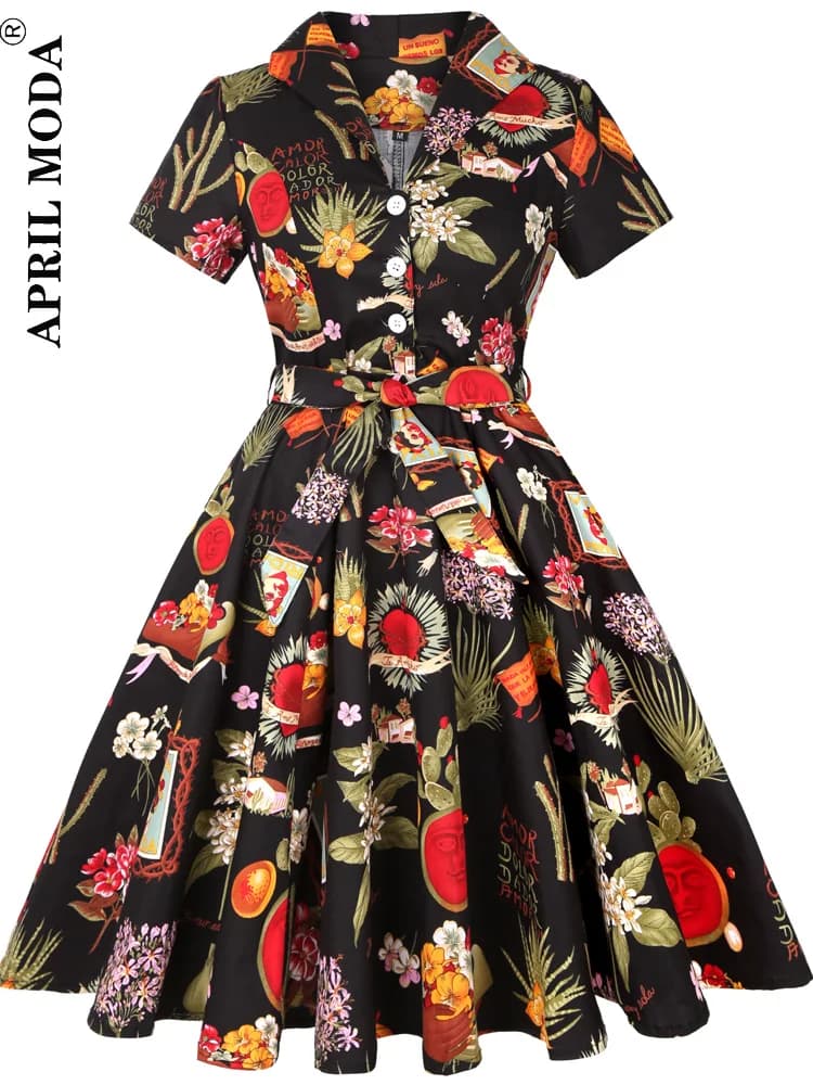 Robe de cocktail Pinup Rockabilly 2026, robe midi en coton, tunique, Jurken, décontractée, vintage, 