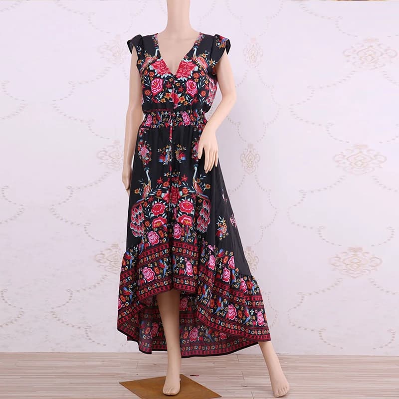 Duzeala personnalisable 2022 nouvelles femmes d'été Boho plage Maxi robe Sexy col en V Vintage impri