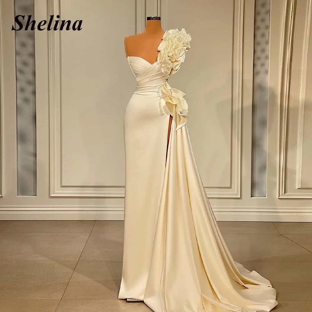 Shelina – robe De remise De diplôme élégante pour femmes, asymétrique épaule dénudée, perles sirène,