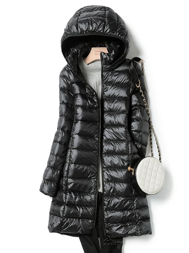 Doudoune Longue Ultra Légère pour Femme, Manteau à Capuche, Poignées de Chapeau Amovibles, Grande Ta