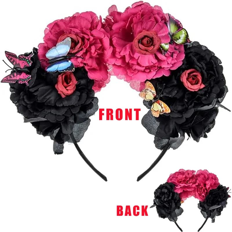 Couvre-chef du jour des morts, Costume Frida, couronne florale mexicaine, bandeau Rose, cosplay ssil