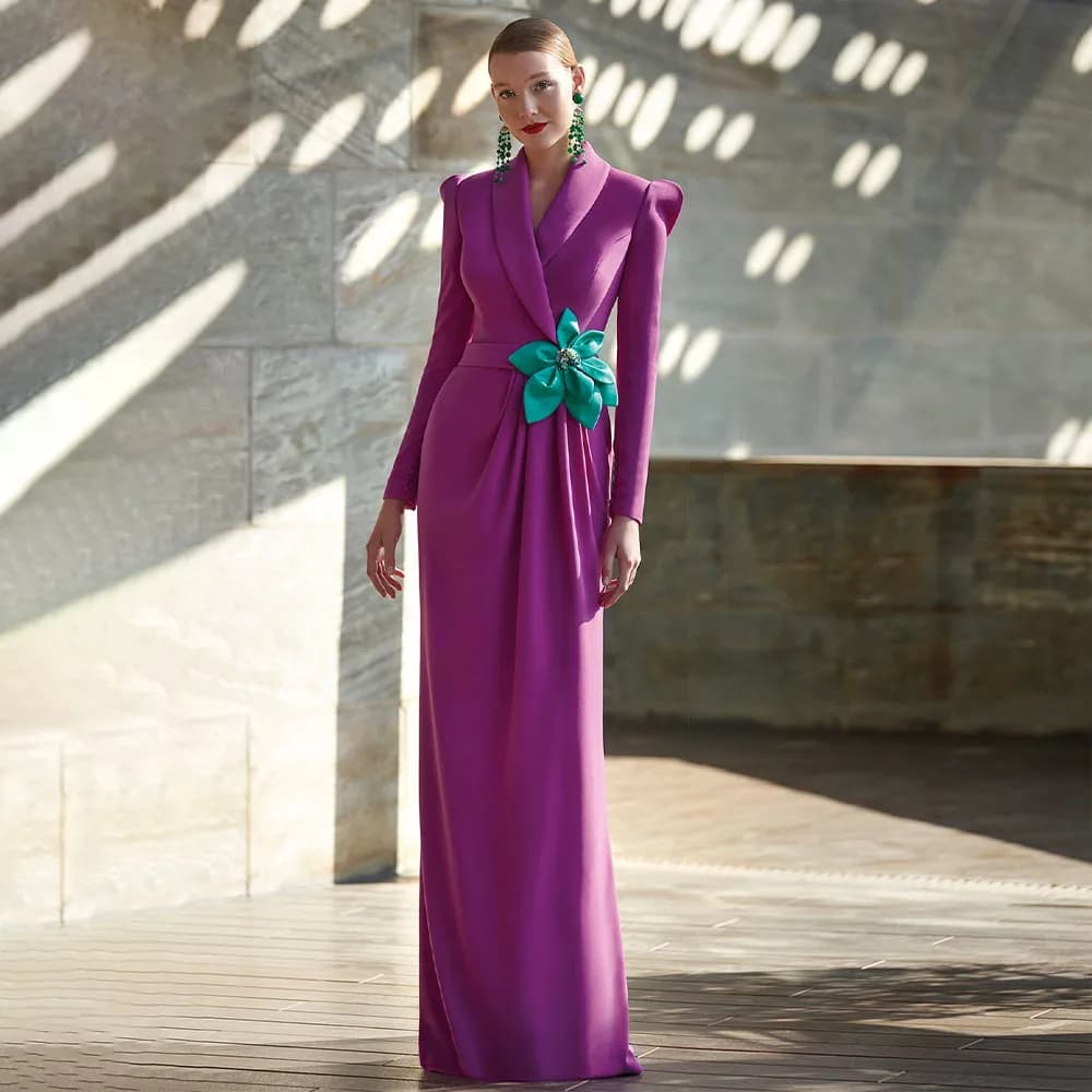 Po-Robe de Soirée de Forme Sirène pour Femme, Tenue Élégante à Manches sulf, Col en V, Ceinture, Fle