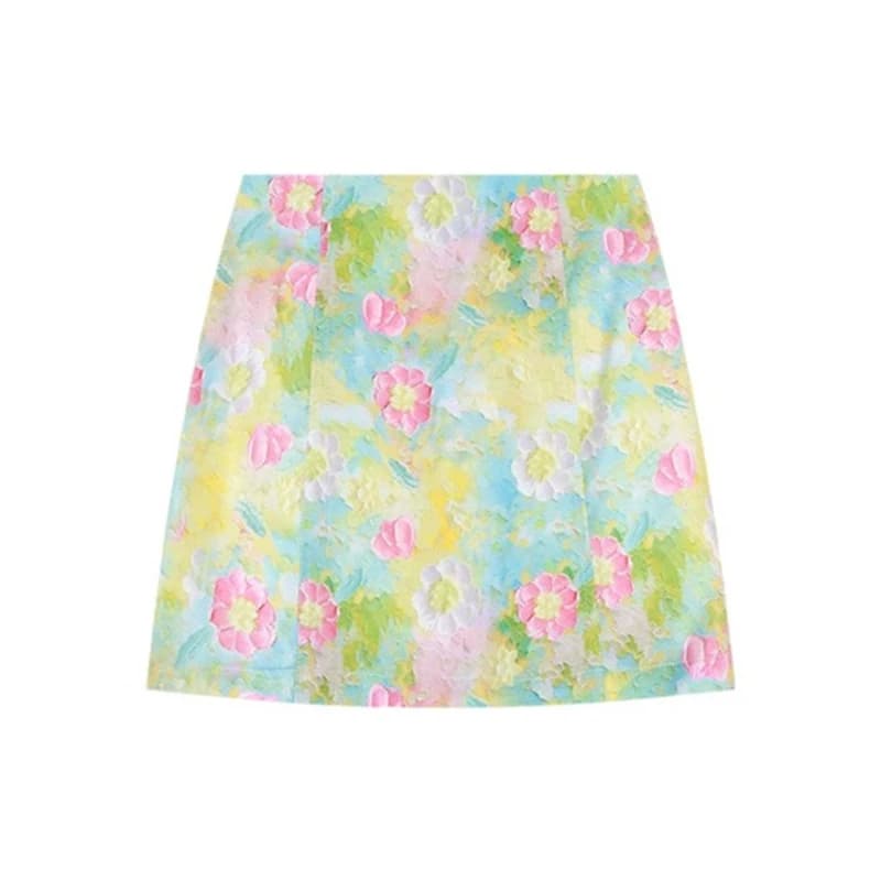 Puloru fée douce florale Mini jupe femmes été motif coloré taille haute une ligne jupes courtes Stre