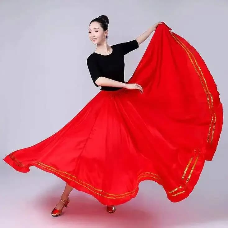 Jupe de danseuse gitane espagnole en satin de polyester lisse, grande jupe évasée, pour carnaval, fê