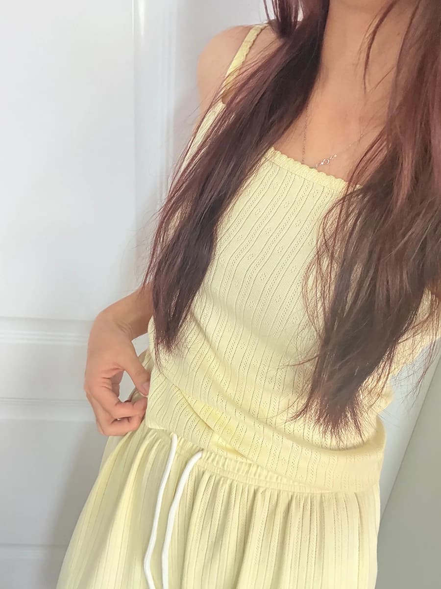 Ensemble 2 pièces à œillets jaune beurre pour femmes, nouveau coton doux, garniture en dentelle, déb