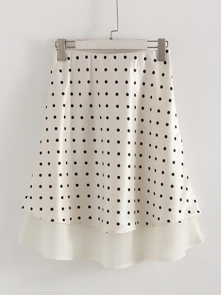 Jupe Streagirl en satin à pois pour femme, mi-longue, taille haute, style vintage, noire, coupe trap