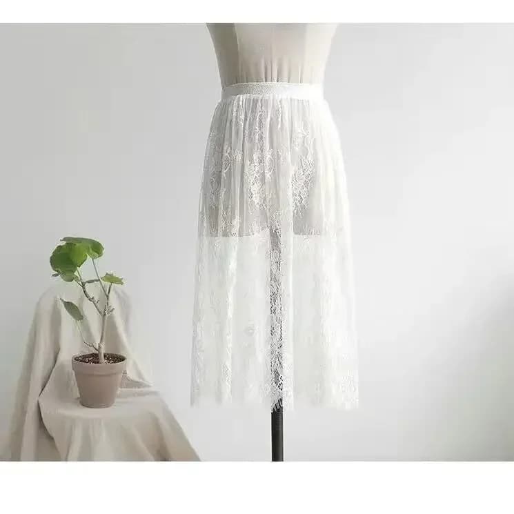2 longueur élégante jupe noire dentelle blanche transparente longue jupe en Tulle dames élastique ta