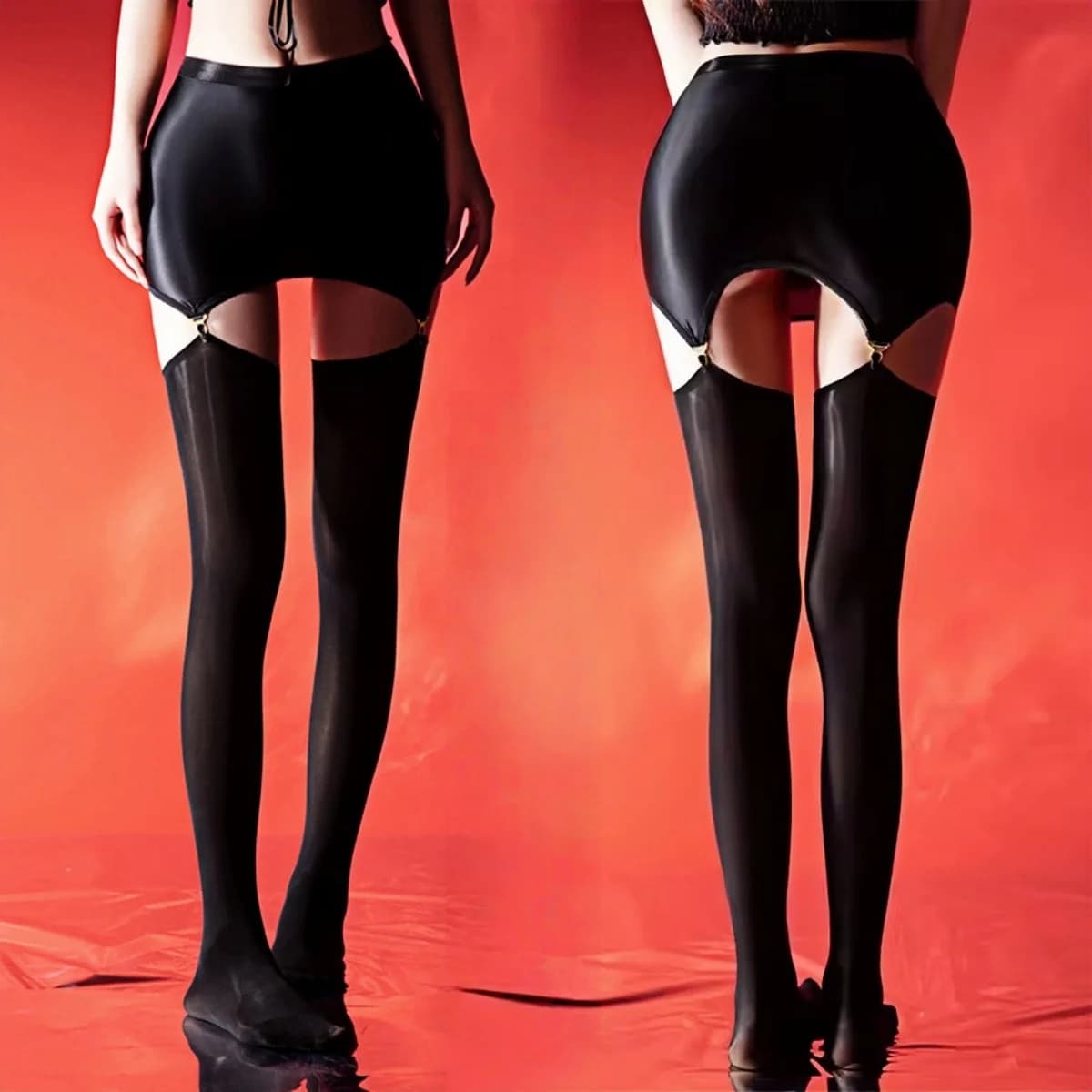 Bas Punk boucles enveloppe de hanche Mini jupe taille porte-jarretelles avec bas d'huile de cheval p