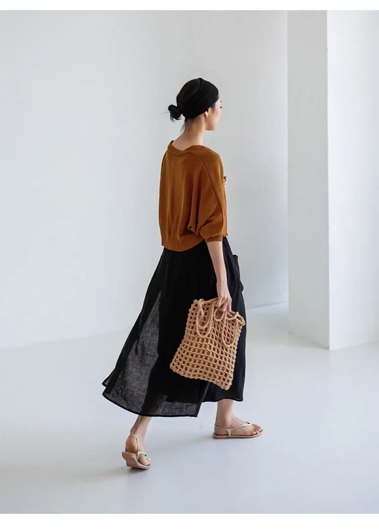 Jupe-culotte en coton et lin pour femme 2026, style mode faux deux pièces, design à grande fente, ta