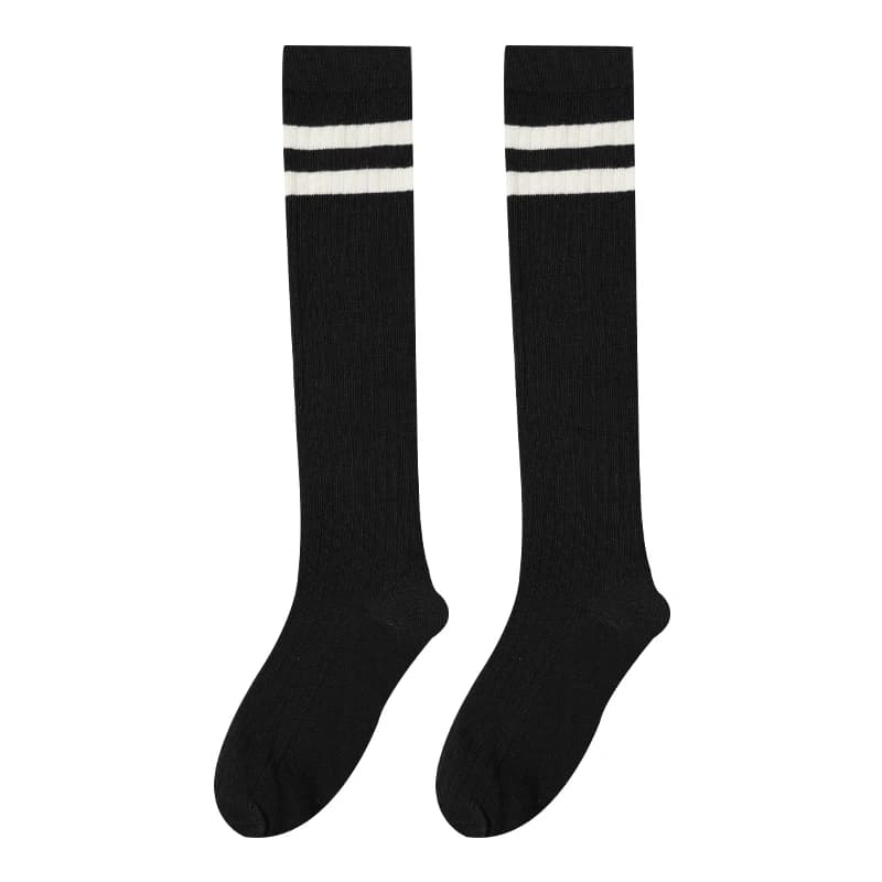 Femmes rayé coton longues chaussettes japonais JK noir blanc genou haut bas Long Tube jambe couleur 