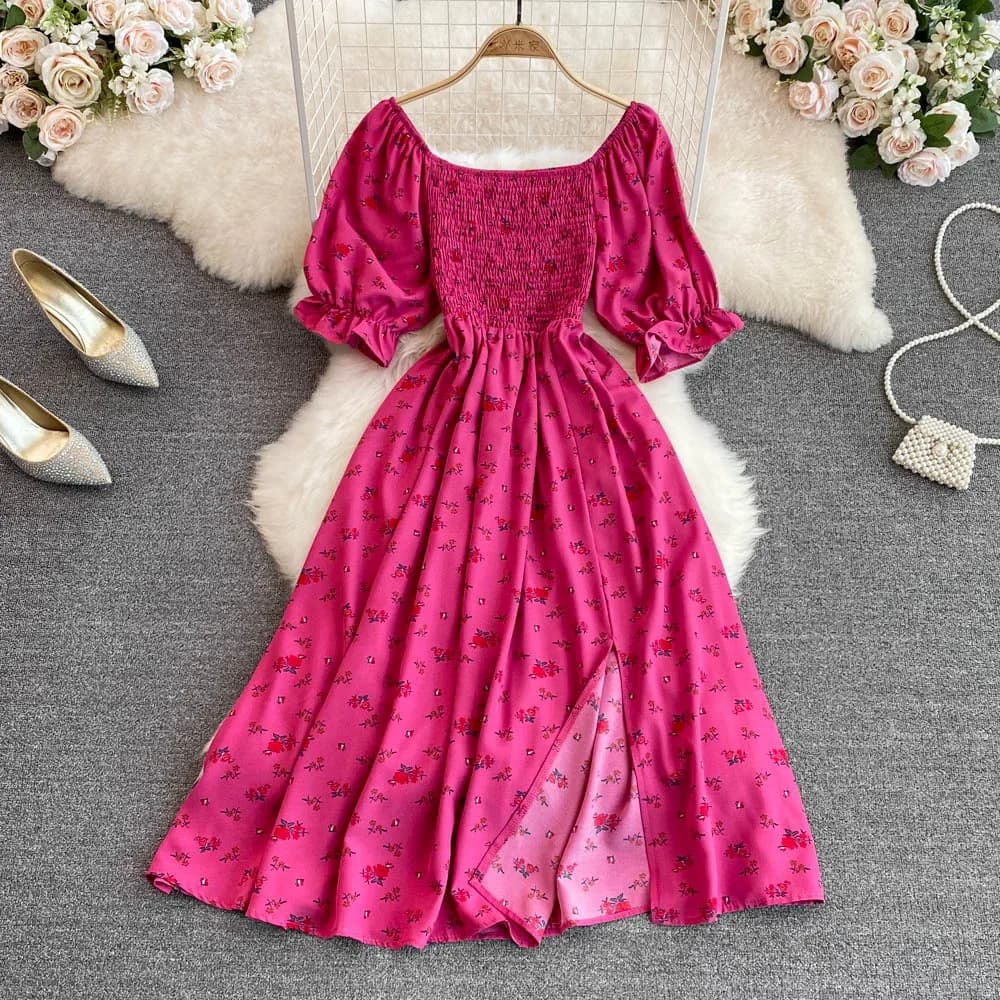 2025 New Vintage Floral Robe Print Long Dress Ruffle Maxi Sundress Bohemian Women Summer Sexy Casual