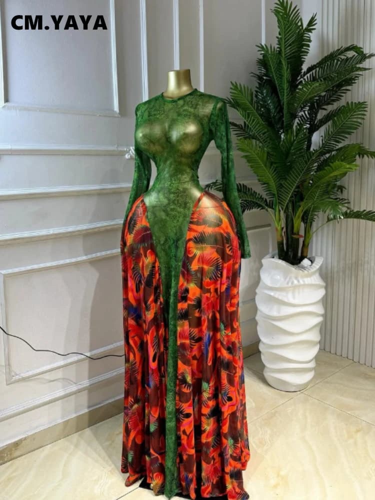 CM.YAYA Robe longue maxi évasée à col rond et manches longues pour femme, collection Printemps 2026,