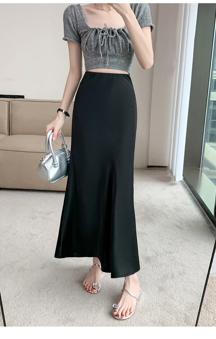 Jupe sirène en satin acétique pour femme, mode coréenne, taille haute élastique, jupes pour femmes p