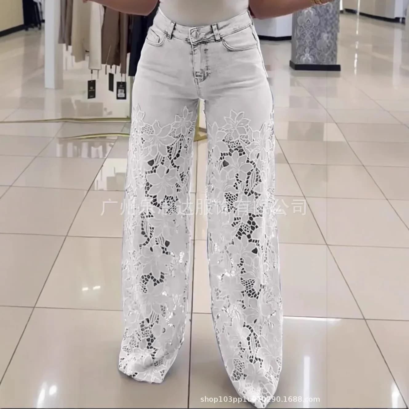 Jean en denim pour femme, coupe Mom, à découpes, motif floral, taille haute, coupe droite, style Y2K