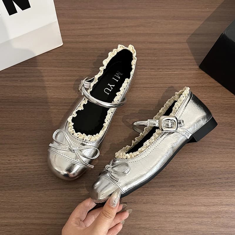 Printemps dentelle femmes chaussures plates Mary Jane bout rond peu profond dames décontracté Ballet