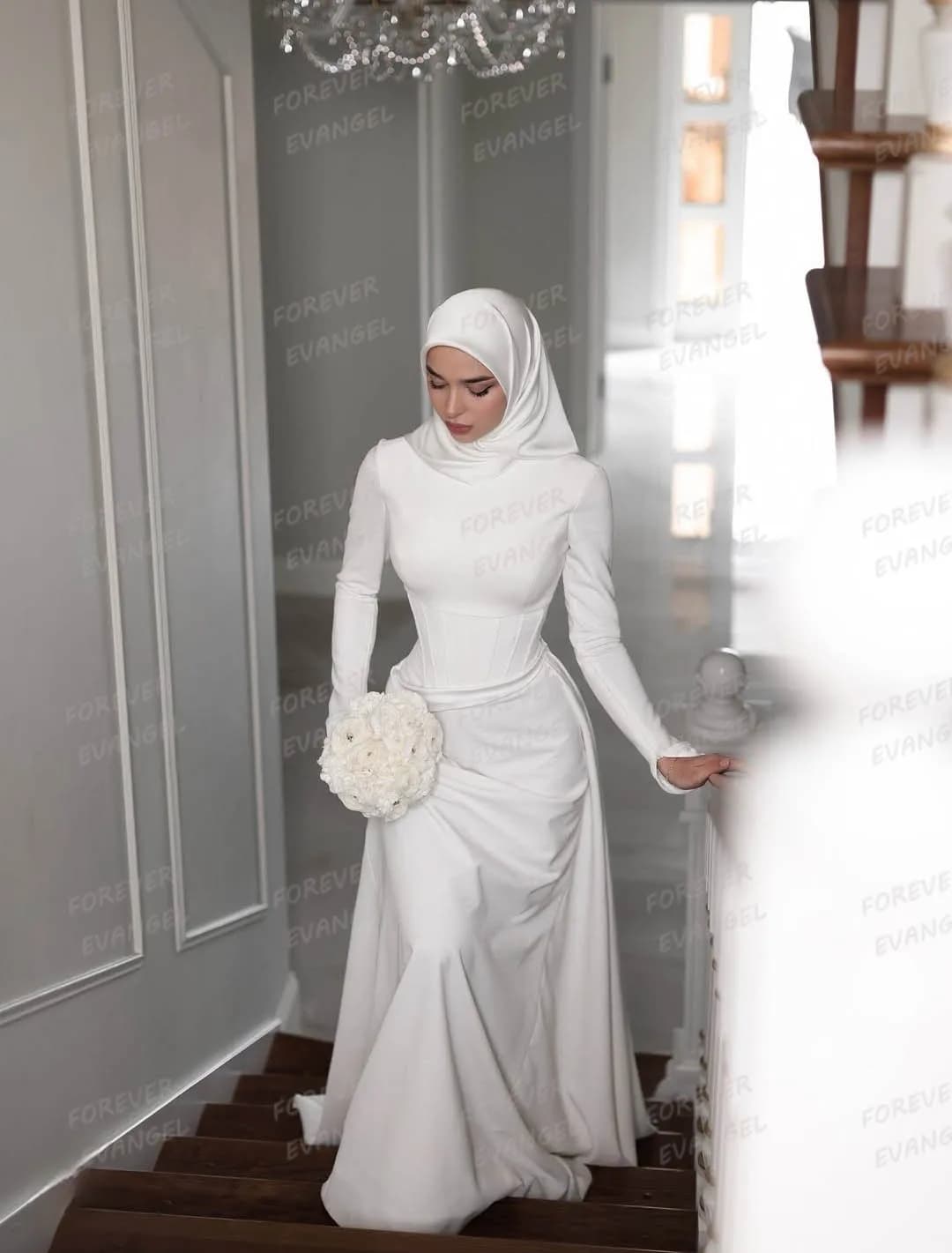 Robes de mariée simples et formelles pour femmes musulmanes, robes de mariée en satin, col haut, man