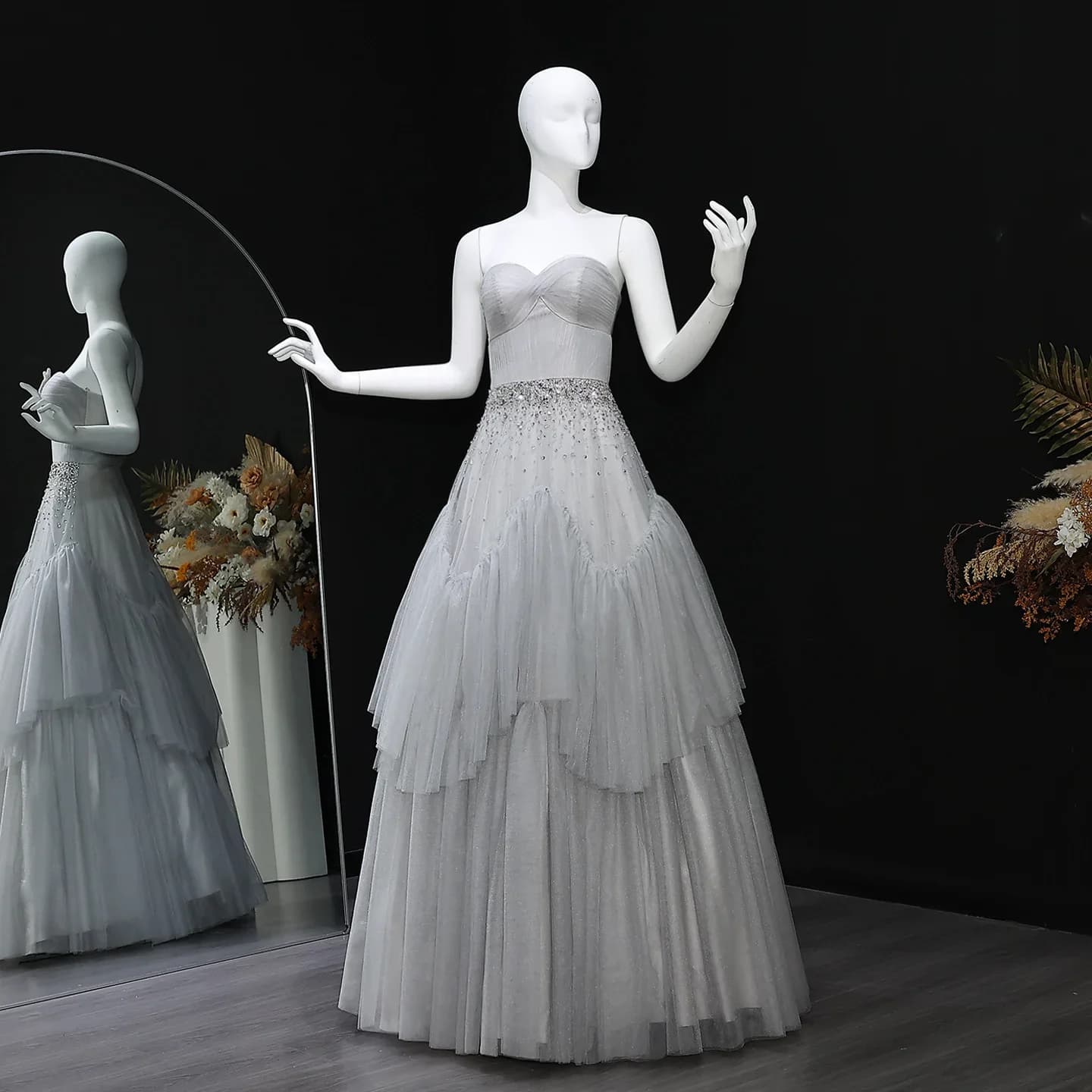 Sharon Said dubaï vert sauge volants robe de soirée avec cristal sans bretelles pour les femmes robe