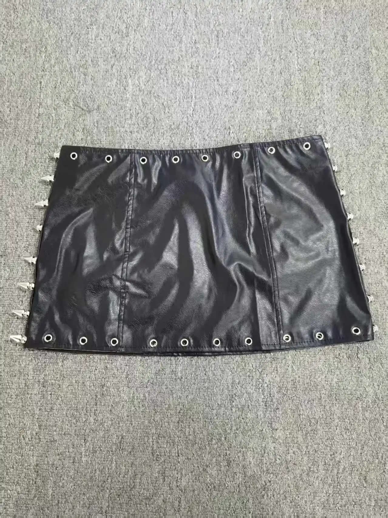Mini jupe en cuir Punk Rock pour femmes, cloutée, taille basse, moulante, crayon, motard, Chic, Vint