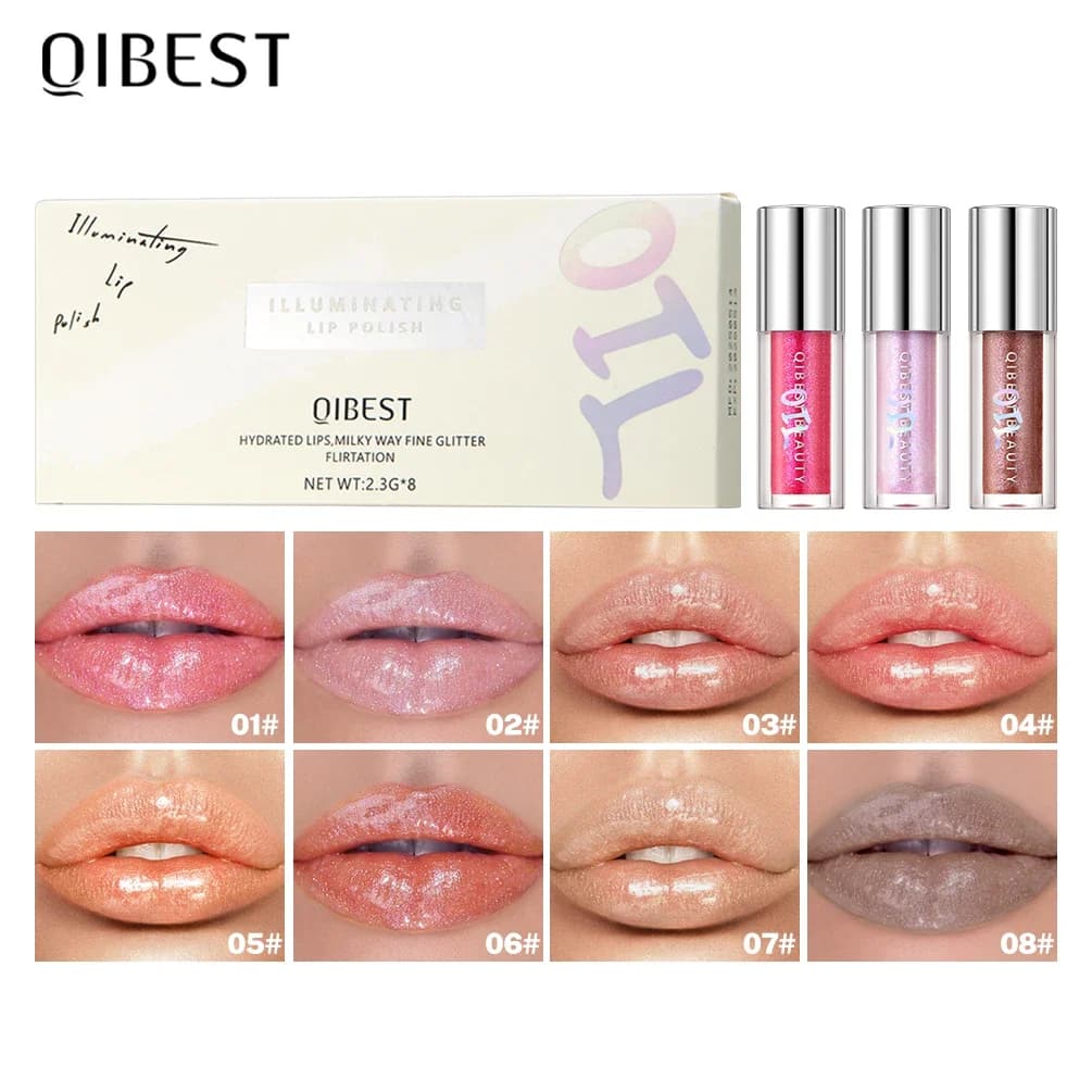 QIBEST – Coffret de 8 gloss à lèvres scintillants, maquillage longue tenue, brillant et chatoyant, t