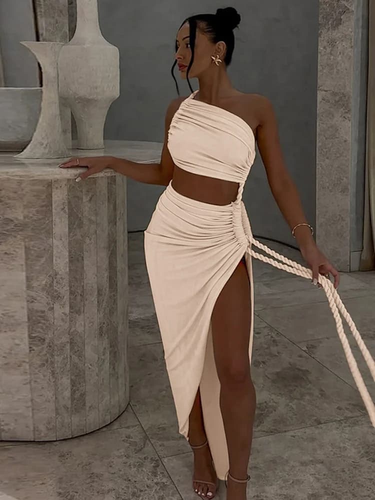 Dames Lrregural une épaule élégante robe de soirée femmes dos nu côté fendu longues robes femme vête