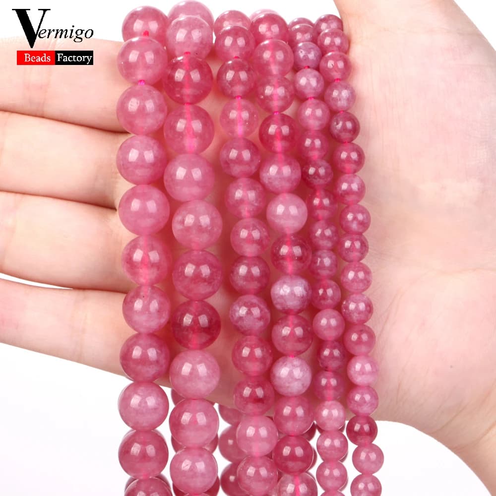 Perles rondes en pierre naturelle, Quartz fraise, 6/8/10mm, perles d'espacement amples pour la fabri
