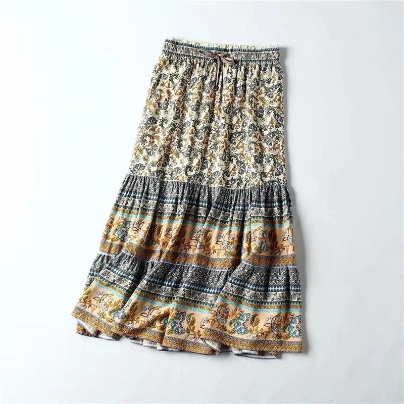 Hippie Queens femmes gothique Floral paon imprimé taille haute élastique plage bohème jupe dames a-l
